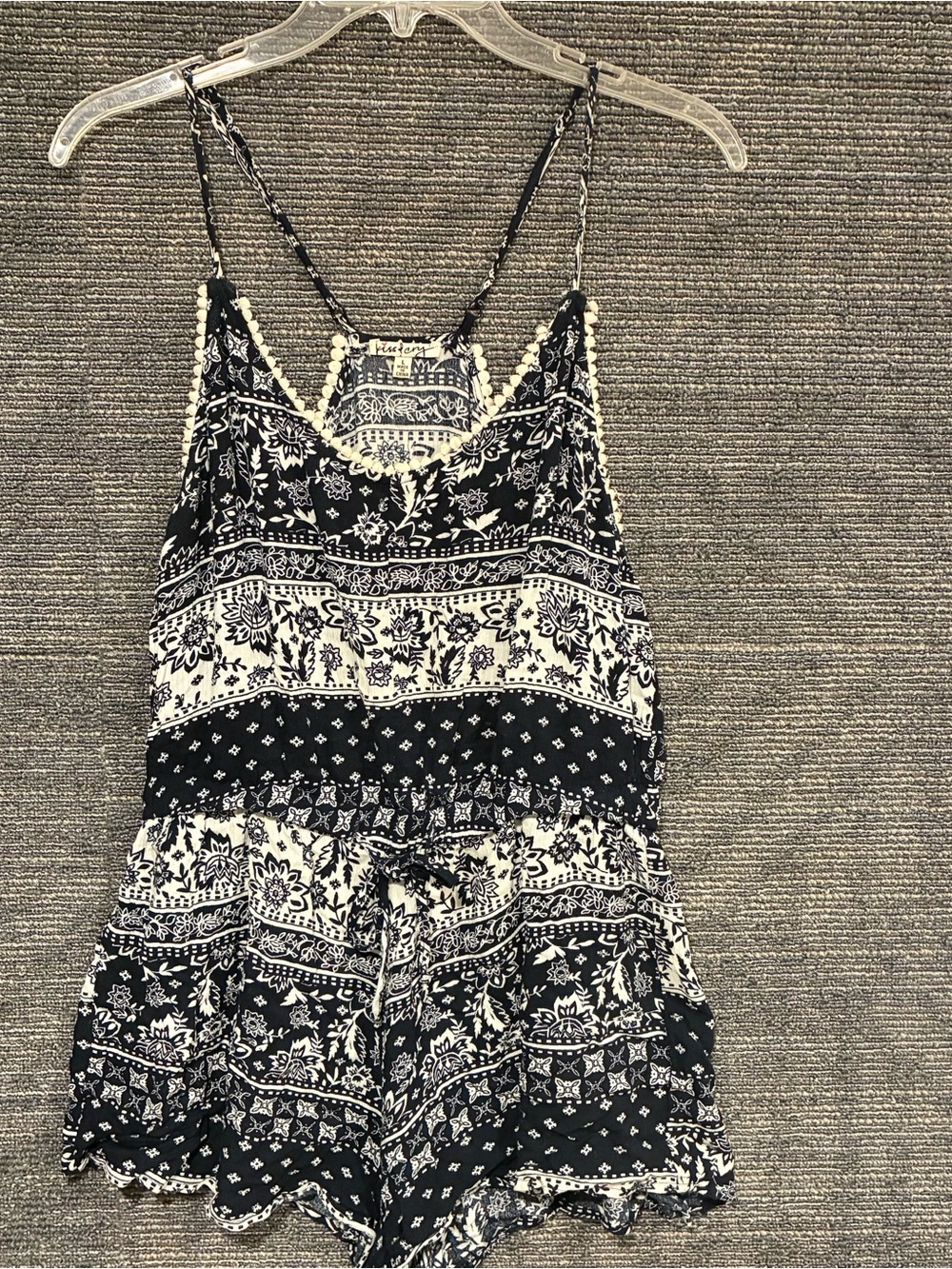 Kiss & Cry Bohemian Black & White Printed Spaghetti-Strap Romper SZ L